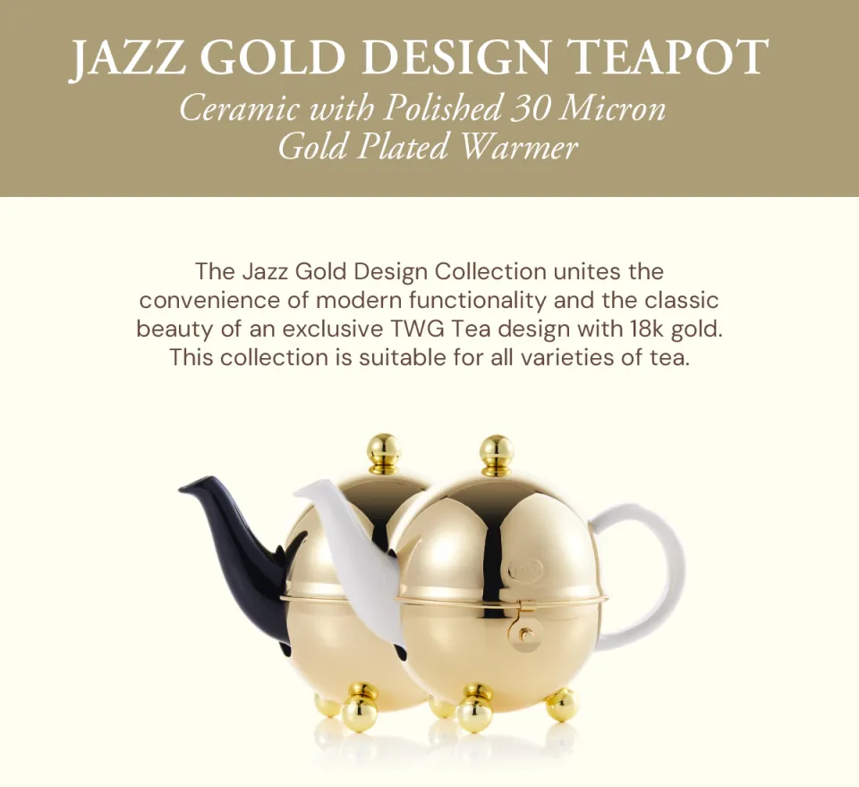 TWG Tea | Jazz Gold Design Teapot in White Ceramic with Polished 