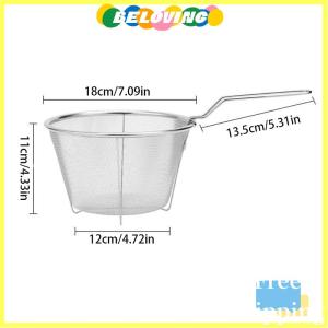 Beloving Flash Sale French Chip Frying Strainer Basket Stainless Steel Deep Fry Basket Kitchen Round Fryer Wire Mesh With Handle Wire Colander Nets