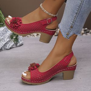 [Free Shipping] Scene Flowers 2026 Beach Fashion Beach Plus Size Chunky Heel Casual Plus Size Sandals Roman Sandals Black