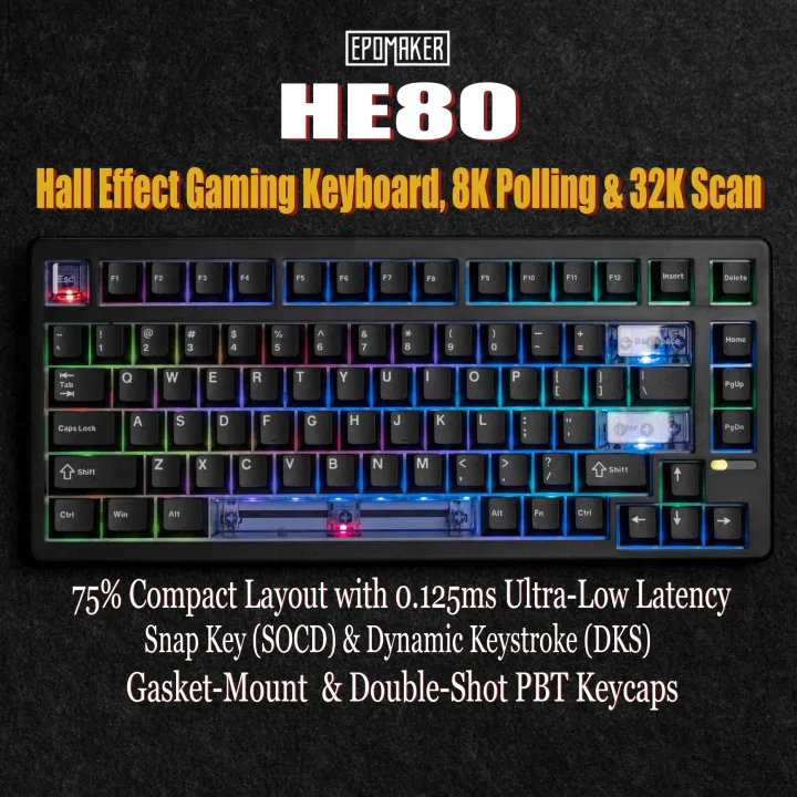 ≮707≯ EPOMAKER HE80 Hall Effect Gaming Keyboard, 8K Polling & 32K Scan, Creamy Gasket, DKS, SOCD, Hot-Swappable, RGB Backlit