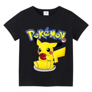 Pokemon Kid T-shirt black Pikachu Boy Girl short sleeve top summer breathable Eevee Mew Snorlax child clothes birthday gifts kjd8
