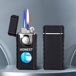 Bật Lửa Gas Đá Lộ Thiên 2 Chế Độ HONEST 617 Có Đèn Led ( Có Hộp - Tặng Kèm Bộ Đá Lửa 6 Viên) Hộp Quẹt Gas Đá Độc Lạ