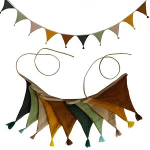 Breathable Cotton Bunting Banners for Nursery Gender Neutral Baby Shower Photography Props Soft Fabric Flag with Tassels