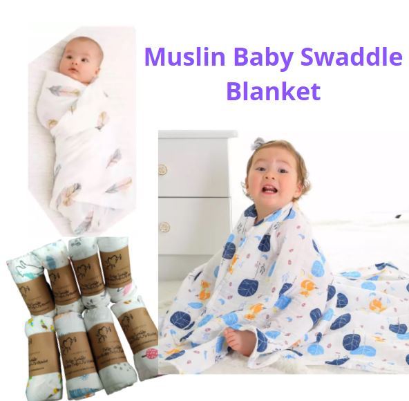 MnKC Baby Infant Muslin Blanket Swaddle 100% Cotton Soft Lampin