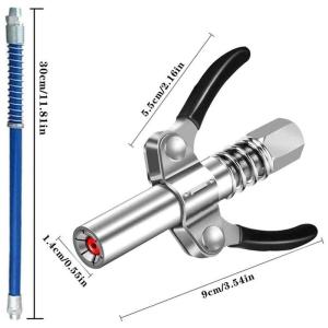 กับ30cmสายยาง เครื่องอัดจารบี เครื่องเนยล็อคตัวเอง หัวฉีด ปากแบนหัวอัดจารบี  (มือบีบล็อค) เกลียวใน 1/8 BSP "GTR"แรงดันสูง 10000 psi ปืนอัดจารบีแบบปลดเร็ หัวอัดจารบีแรงดันสูง
