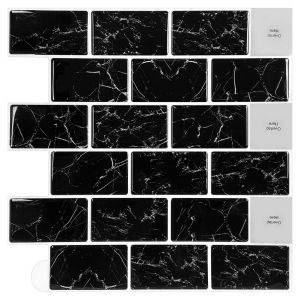 [10-sheet] Peel and Stick Tile Sticker | Backsplash for Kitchen Wallpaper Waterproof and Heat Resistant | Toilet Tiles - Black Marble