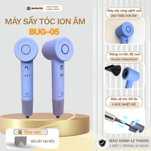 Máy sấy tóc ion âm tốc độ cao BUG-05 ION âm công suất 1600w màn hình led hiển thị 4 chế độ nhiệt và 2 chế độ gió sấy tóc nhanh khô bóng mượt mềm mịn