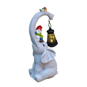 JIJES Animal Ornaments Elephant Solar Lights Crafts Resin Solar Powered Lantern Elegant Sculptures Art Solar Elephant Figurine for Outdoor Landscape