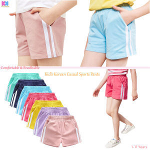 เด็กหญิงสีทึบลําลองหลวมกางเกงกีฬาขาสั้นแถบแนวตั้งสวมใส่ทุกวันเด็กกางเกงขากว้างระบายอากาศได้ดีกางเกงชายหาด
