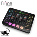FIFINE AmpliGame SC3 Gaming Audio Mixer, Streaming RGB PC Mixer with XLR Microphone Interface,, Individual Control, Volume Fader, Mute Button, 48V Phantom Power, for Podcast/Recording/Vocal/Game Voice. 