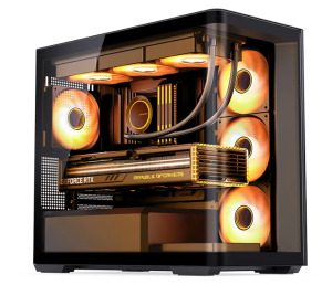 JONSBO D300 Large Micro-ATX BLACK/WHITE TOWER CASING - One-piece Glass Panel AO270 Deg View MATX Back Plug-in BTF MB Support 360 AIO Support 40-series GPU No Fans Included