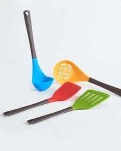 Liflicon Silicone Cooking Utensils Chacha 4 pc Set -- Silicone Turner Slotted Turner Skimmer and Ladle