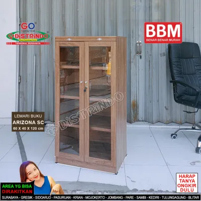 DISTRINDO Lemari Hias 2Pintu Minimalis Lemari Buku Pajangan Etalase Kaca