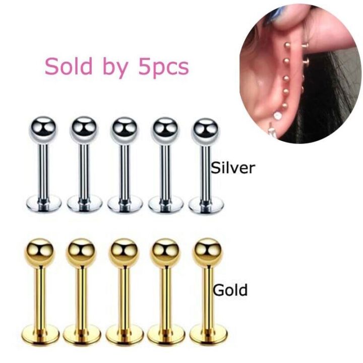 5pcs Tragus Helix Labret Lip Piercing Cartilage Earrings Stud 16G