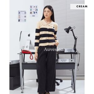 6092 Syrenka Stripes Two Tones Long Sleeves Knit Atasan Wanita Rajut