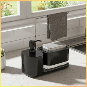 Multi-Functional Soap Dispenser Set with Tray and Sponge Holder for Kitchen and Bathroom