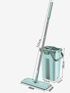 Floor Cleaning Flat Mop With Bucket Microfiber Pad Mop Squeegee Hand Free Self Cleaning Mop Magic Mop 2 in 1 360 Flat Spin Mop