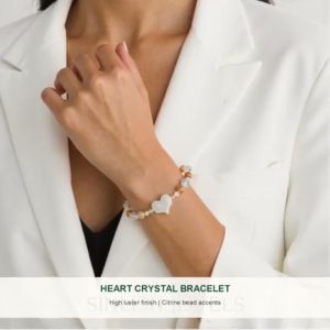 SINLISH Heart Crystal Bracelet Natural Gemstone with Citrine Beads Romantic Lucky Jewelry