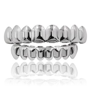 EODKUS Glossy Finish Teeth Grillz Top Bottom Set Eco-friendly Copper Anti Slip Teeth Jewelry Classic Silver Teeth Grillz Caps Party