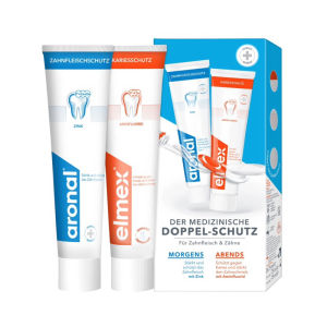 [Bill Đức] Bộ đôi kem đánh răng aronal & elmex nội địa Đức set 2 tuýp 2*75ml - Bằng cách kiên trì chống lại mảng bám tái khoáng răng và củng cố men răng bộ đôi kem đánh răng này là nền tảng cho sự mạnh mẽ của răng và sự bền vững của nướu trong suốt cả