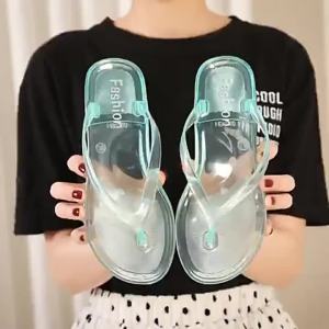 Crystal Flip-Flops For Women Flat Outdoor Slippers Solid Color Home Jelly-Colored Beach Flip-Flops