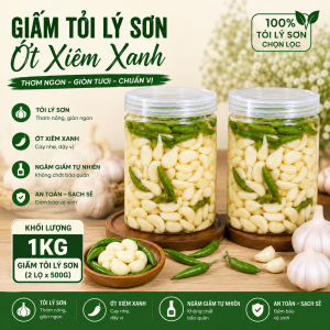 500G Giấm Tỏi Lý Sơn Ớt Xiêm Xanh – Tỏi Tép Nhỏ Nhiều Tép Ngâm Chua Ngọt Vừa Ăn Giòn Thơm Đặc Sản Đảo Lý Sơn