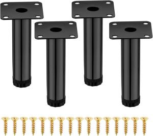 4 Pcs Furniture Legs Modern Metal Couch Legs 4 inches/10 cm Adjustable Furniture Feet Sofa Legs Set of 4 for Cabinet Kitchen Shelves Sofa Table Chair Desk Cupboard (Black)