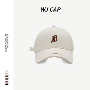 【WJ】B-letter embroidered baseball cap for men and women with a large head and duckbill cap wide brim to show small face