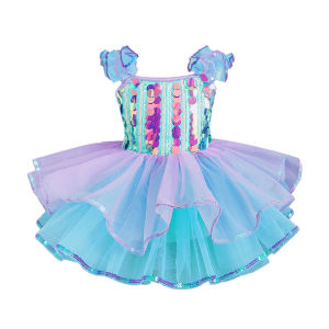 Girls Ballet Costume Children Little Swan Lake Professional Performance Sequins Dress Tutu Gauze Skirt with Headdress 4-13 Yrs