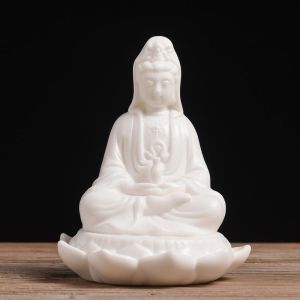 White Porcelain Zen Guanyin Buddha Statue - Home Worship and Decoration