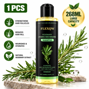 FLEXQW Rosemary Hydrolyzed Keratin Shampoo 268ML Natural Rosemary Extract Hair Thickening Shampoo for Men Reduce Hair Fall Strengthen Hair Follicles Volumizing Nourishing Scalp Care Shampoo