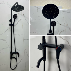 Sen cây tắm nóng lạnh đồng thau mạ nano đen KENISIThân sen cây tắm đứng kiểu vuông-Tròn