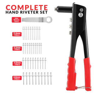 H-608 42PCS Hand Riveter Set Rivet Gun with 2.4mm 3.2mm 4.0mm 4.8mm Rivets Nail Hand Tools Riveter Metal Plastic Leather