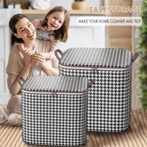 110L Houndstooth Storage Box with Lids Bedroom Clothes Quilt Storage Bag Oversized Storage Box