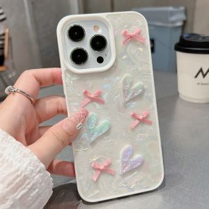 CrashStar 3D Laser Heart Pearl Colorful Shell Pattern Shockproof Phone Case For iPhone 15 14 Pro Max 13 12 11 Pro Max Fashion Pearlescent White Hard Phone Casing Cover Shell