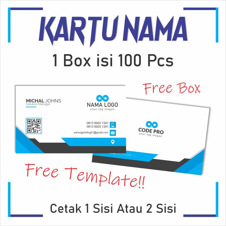 Kartu Nama Custom isi 100 pcs Free Box / Name Card Custom Free Desain
