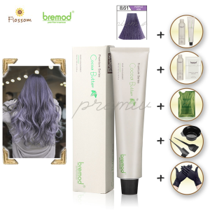 9Pcs Bremod Premium Series Cocoa Butter Hair Color Dye 8.61 Purple Ash Set