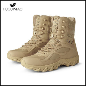 Fuguiniao รองเท้าบูตหนังทหารสำหรับผู้ชายรองเท้าคอมแบทเดินเขาใส่ทำกิจกรรมนอกบ้านขนาดใหญ่พิเศษเบอร์39-46