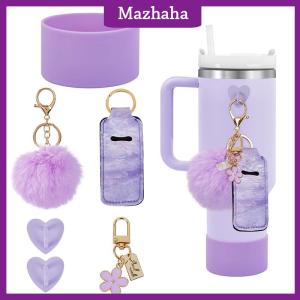 Mazhaha 6ชิ้นอุปกรณ์เสริมชุดขวดน้ำฝาครอบรองเท้าตะขอขนาดเล็กกระเป๋าลิปสติกพวงกุญแจเสน่ห์ POM Daisy สำหรับ Stanley Tumbler