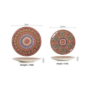 OMK American Style Underglaze Ceramic Dinnerware Set Dinner Plate Deep Dish Salah Bowl Tableware Set Red Moroccan Style