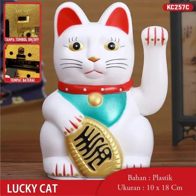 Kucing Rejeki Kucing Maneko Neki / Lucky Cat Baterai Tinggil 16cm