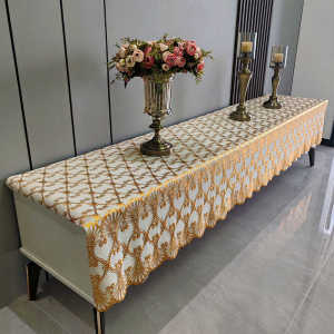 [COD] European Style Long Tablecloth TV Cabinet Cloth PVC Oil And Dust Proof Pad Hot Stamping Printed Tablecloth