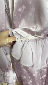 HT788 Bộ đồ ngủ lụa xước cúc sườn sám cao cấp Pijama dài tay phối ren tiểu thư tôn dáng HT788