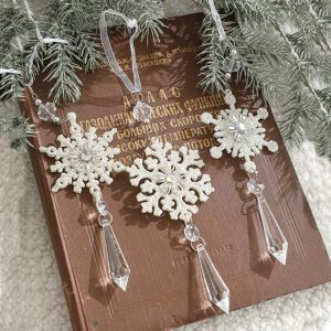 ANGY  3PCS Party Supplies Christmas Crystal Snowflake Pendant Photographic Props Transparent Xmas Ornament Romantic Hangging Christmas Tree Decorations Home Decoration