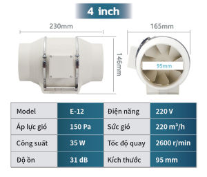 Quạt Thông Gió Hút Mùi Đa Năng SUZUME Tăng Áp Ống Công Tắc Phù Hợp Phòng Ngủ/Phòng Tắm/Nhà Bếp Động Cơ Đôi - Kho Hà Nội