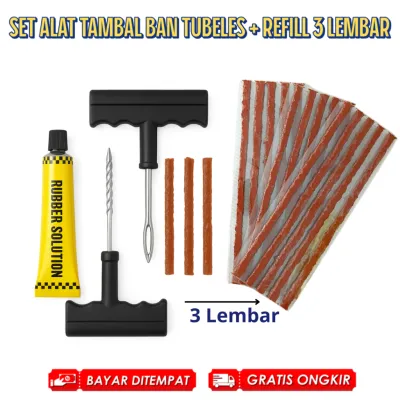 PAKET Alat Tambal Ban Tubeless LENGKAP Set ISI Karet Tambal Ban Mobil Motor Anti Bocor Kempes
