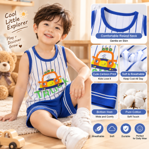 AILEBE Kids Sets Sleeveless Sando Tank Top Shorts Pure Cotton Soft Breathable Summer OOTD Daily Wear Outdoor For Boys 0-5 Years Old