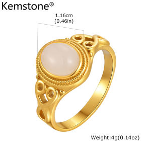 Kemstone Vintage Stainless Steel Oval Cat Eye Stone Rings for Women Natural Stone Jewelry