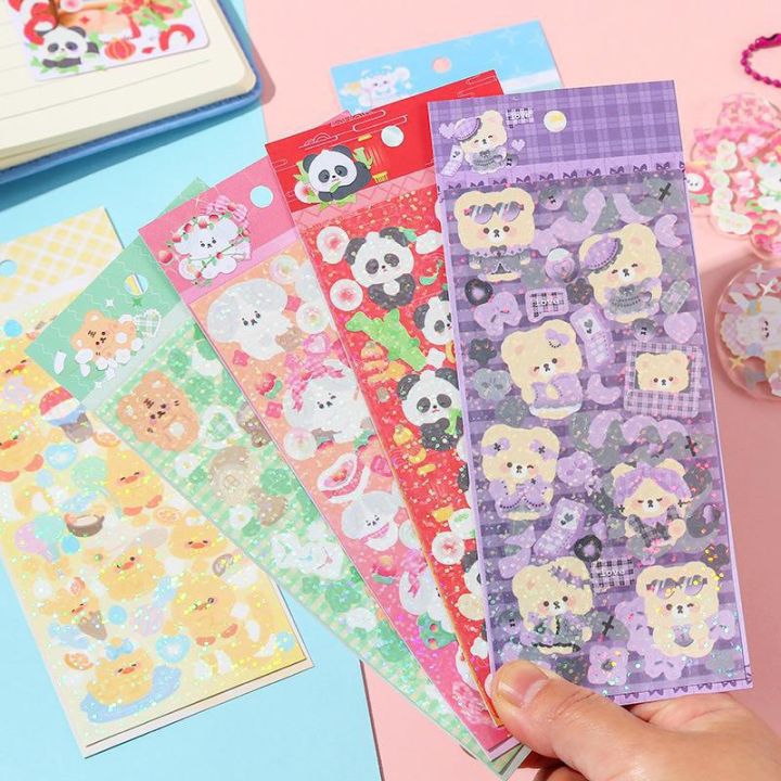 100 Sheets Random Cartoon Glitter Stickers Student Lovely Scrapbook ...