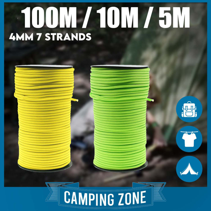 CAMPING ZONE 100M 5M TENT ROPE PARACORD PARACHUTE CORD ROPE 4MM 7 ...